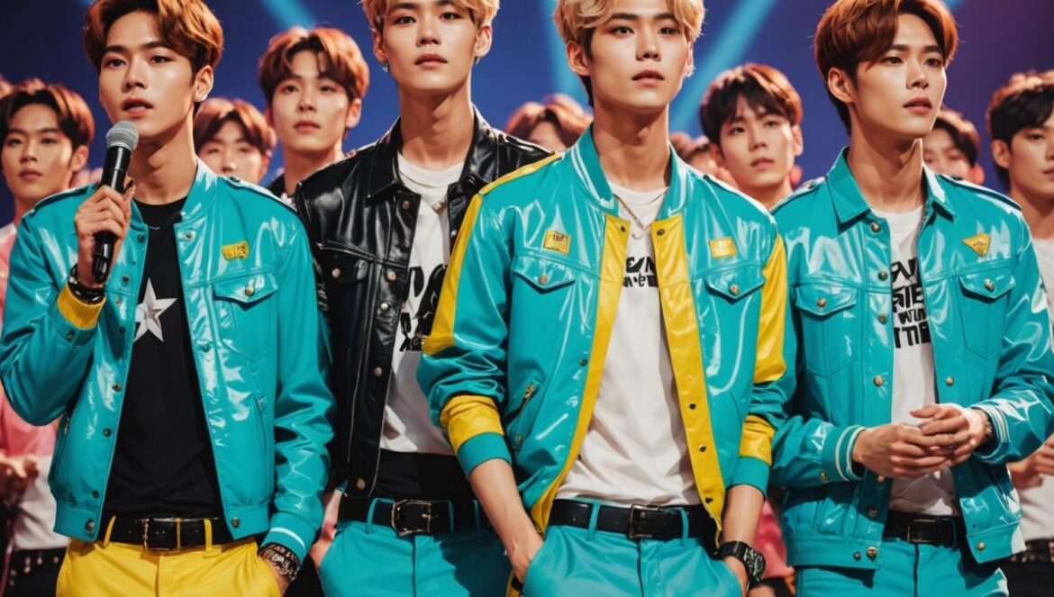 Shinee emociona con su regreso y TXT lo revienta con nostalgia K-pop Five charismatic K-pop idols (resembling Shinee) on stage during a high-energy concert, warm lighting and glowing fans in the background holding lightsticks, a subtle tribute photo of Jonghyun visible near the center, photorealistic editorial style, emotional atmosphere, vivid colors, main group well-centered and in sharp focus, details like microphones and stylish outfits evident.