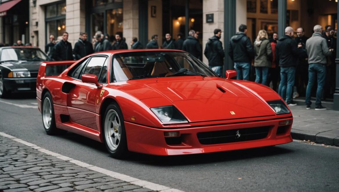 El sueño Ferrari low-cost: la F40 clonada en un Audi TT que se vende por solo 15 mil euros A photorealistic editorial-style image of a striking red Ferrari F40 replica parked in a French urban setting, center-focused and well-lit, with the unmistakable silhouette of an Audi TT visible in the window lines and side mirrors. The car is surrounded by curious onlookers taking photos with their smartphones. In the background, hints of classic French architecture and a 'For Sale' sign create a playful, buzzworthy atmosphere. Main subject (the replica car) sharply centered and in focus, vibrant yet realistic colors, clean background.
