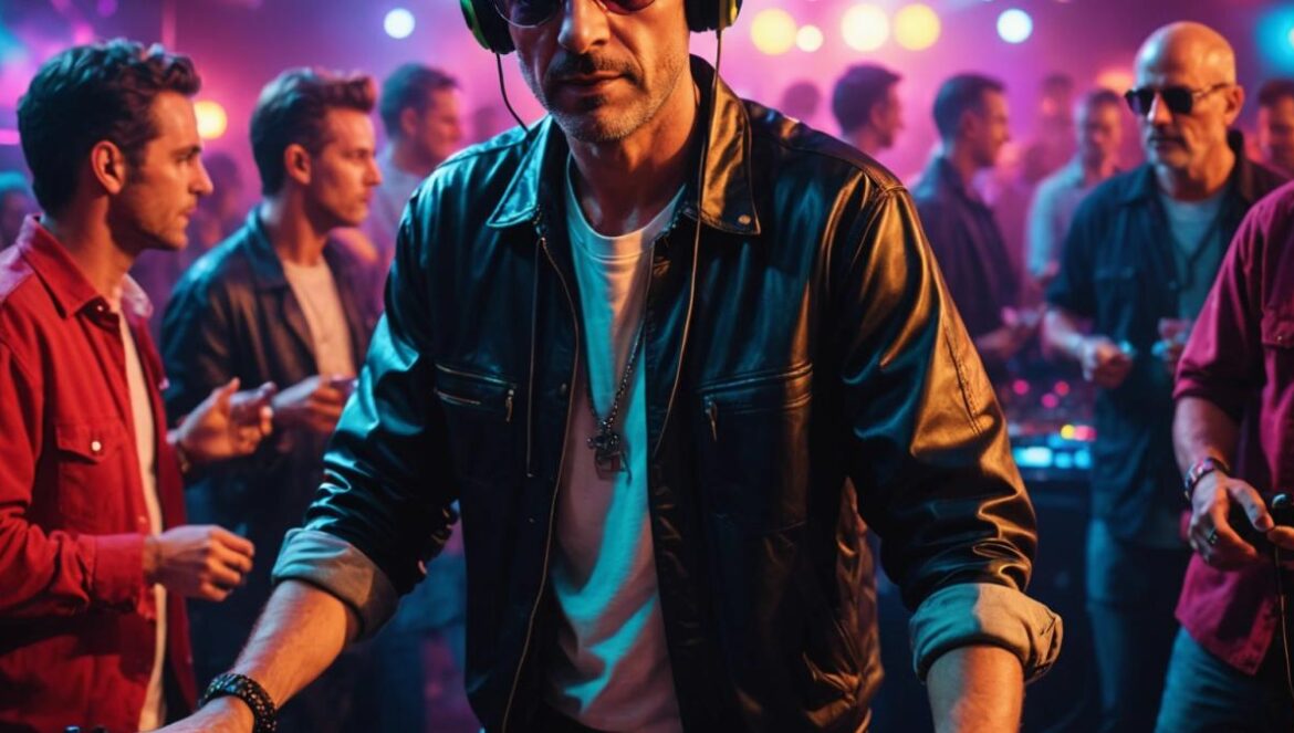 John Reid y Nightcrawlers: el himno noventero que TikTok y el reggaetón siguen sampleando A charismatic male DJ and singer in his early sixties, center stage at a vibrant 90s-style club, bathed in colorful lights, photorealistic editorial style, nostalgic party crowd dancing, vintage turntables and microphones in sharp focus, energetic atmosphere with a hint of melancholy, main subject well-centered and clearly in focus, crisp background with subtle references to classic house music culture.