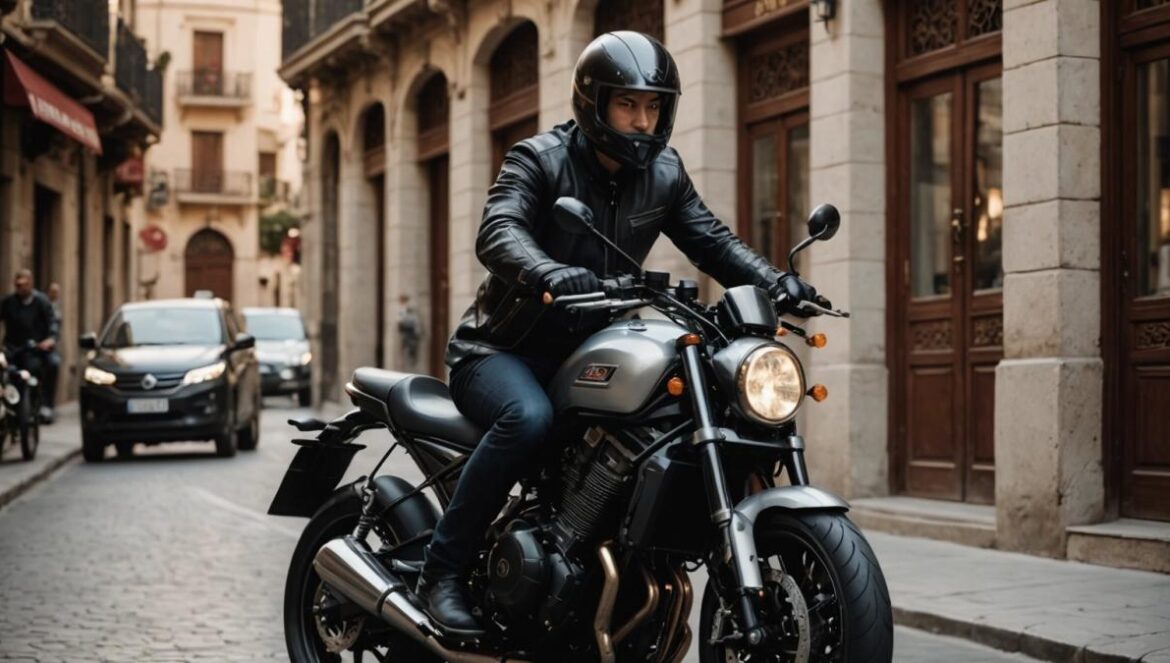 ¿La mejor trail ya no es alemana? Voge 900 DSX pone contra las cuerdas a BMW A photorealistic editorial-style image of a modern Chinese-made Voge motorcycle, centered and in sharp focus, parked on a scenic Spanish city street. The background features classic European architecture and local riders examining the bike with curiosity. Daytime lighting, vivid details of the bike's advanced dashboard, and subtle branding visible. The mood is lively and contemporary, highlighting innovation and excitement in the urban setting.