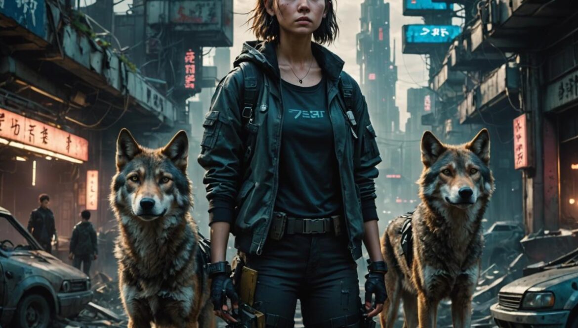 Game Freak rompe con Pokémon: así es su nuevo RPG oscuro que nadie esperaba A young woman with determined expression and futuristic attire stands at the center, accompanied by a sleek wolf-like companion, in a ruined post-apocalyptic Japanese cityscape. Photorealistic editorial style, dramatic lighting with neon reflections, debris and overgrown nature merging with high-tech elements in the background. Main characters sharply in focus at the center, hinting at action and emotional intensity. Subtle details reference both classic anime aesthetics and cutting-edge game graphics.