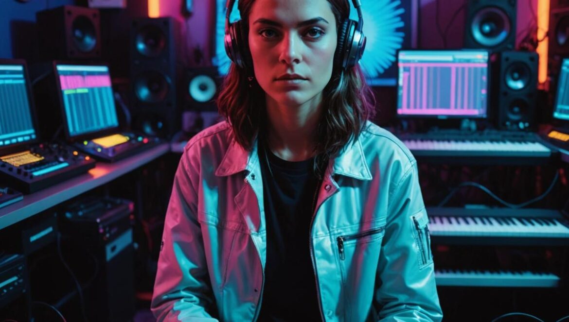 PRODUCT cumple 10 años: así sigue SOPHIE revolucionando el pop en 2025 A striking editorial portrait of a gender-ambiguous electronic music producer in a vibrant studio, surrounded by futuristic synthesizers, colorful LED lights, and vinyl records, photorealistic style, with bold lighting and sharp focus on the artist at the center, hinting at an air of creative genius and nostalgia for early 2010s pop culture.