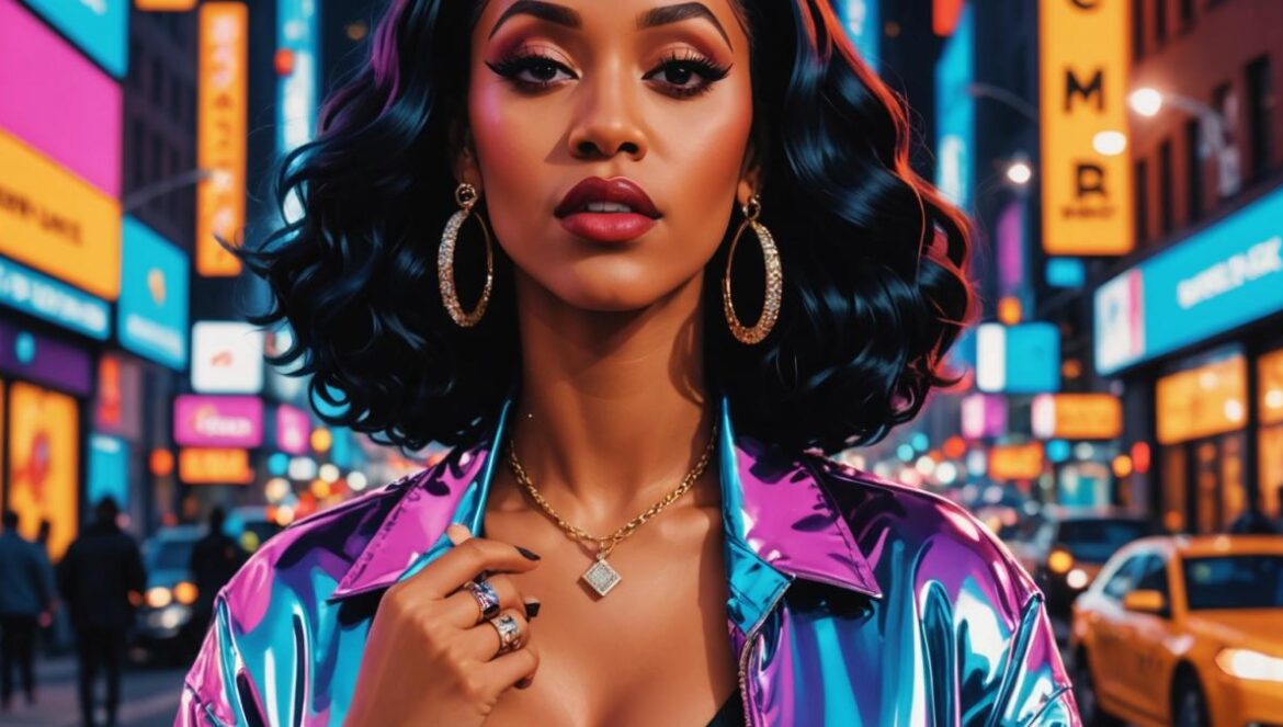 Cardi B rompe el silencio tras 7 años: así llega Am I The Drama?, un comeback cargado de hype, memes, poder femenino y rumores de collabs globales Cardi B, posing confidently in a vibrant urban setting inspired by New York nightlife, photorealistic editorial style, bold fashion and statement jewelry, colorful city lights in the background, exuding fierce energy and anticipation, main subject sharply centered and in focus with a modern clean background.