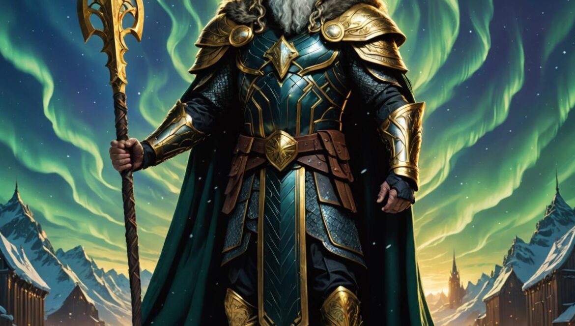 ¿Y si Odin hubiera enfrentado a Thanos? El aliado que pudo cambiar todo en el MCU A photorealistic editorial-style image of Odin, portrayed as an imposing Norse god in golden armor and regal cloak, standing heroically at the center with his spear Gungnir raised. Behind him, Asgard's grand halls shimmer under mystical northern lights. The mood is epic and dramatic, with focused lighting on Odin's determined expression and clear details on his intricate armor. The background fades softly to highlight Odin sharply in the middle.