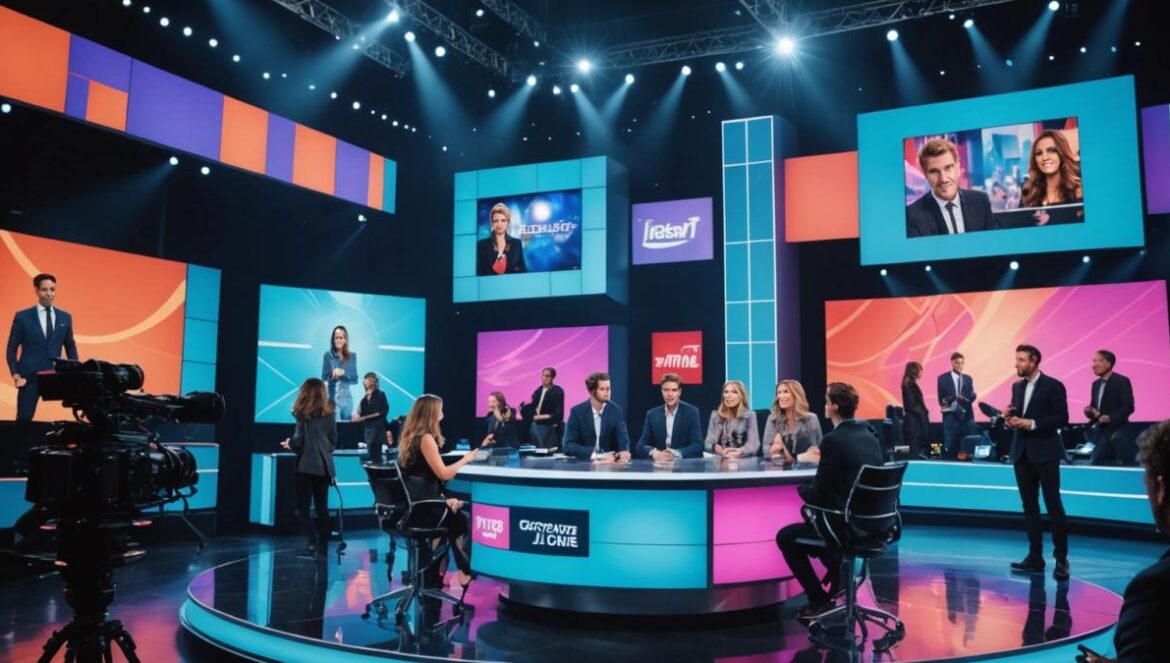 ¿Por qué arrasó “Secret Story” 2025 en TFX? Claves y sorpresas del fenómeno que sacude la TV francesa A vibrant French television studio during a live taping of a popular reality show, photorealistic editorial style, bright stage lights and energetic audience in the background, youthful contestants centered and in sharp focus, modern set design with digital screens displaying dynamic graphics, lively atmosphere, everyone visibly excited and engaged.
