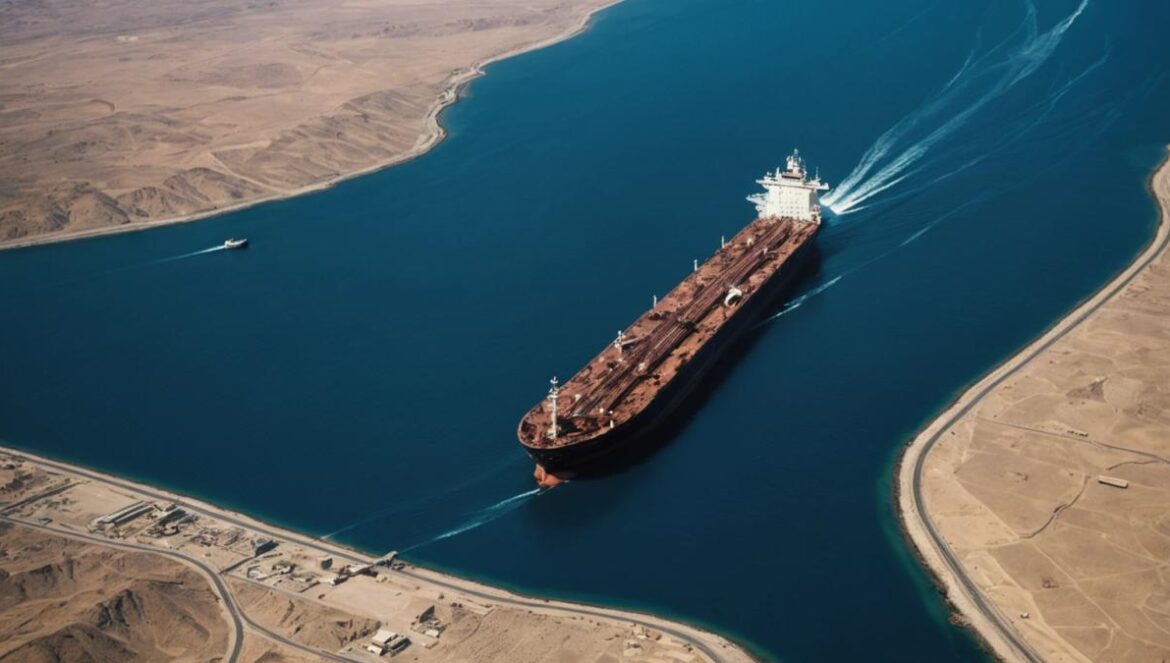 ¿Qué pasaría si Irán cierra Ormuz? El botón rojo que sacude el petróleo global como nunca te lo contaron A dramatic aerial view of the Strait of Hormuz, photorealistic editorial style, with massive oil tankers navigating through a narrow blue waterway flanked by arid coastlines of Iran and Oman, bright midday lighting, a sense of high tension and urgency, main tanker centered and in sharp focus, clean background emphasizing the strategic chokepoint.