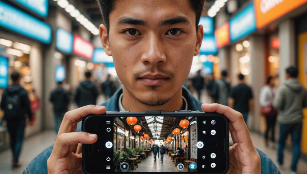 Huawei apuesta por sensores 100% chinos: ¿adiós definitivo a Sony y Samsung? A close-up of a modern smartphone in the hands of a young Latin American tech enthusiast, showing its camera module with visible lens details. Editorial photorealistic style, bright lighting highlighting the device's sleek design, Chinese and Latin American cultural elements subtly included (like decorative motifs on the phone case). Main subject—the smartphone camera—centered and sharply in focus, clean background with hints of tech workspace (laptop, gadgets, books) to evoke innovation.