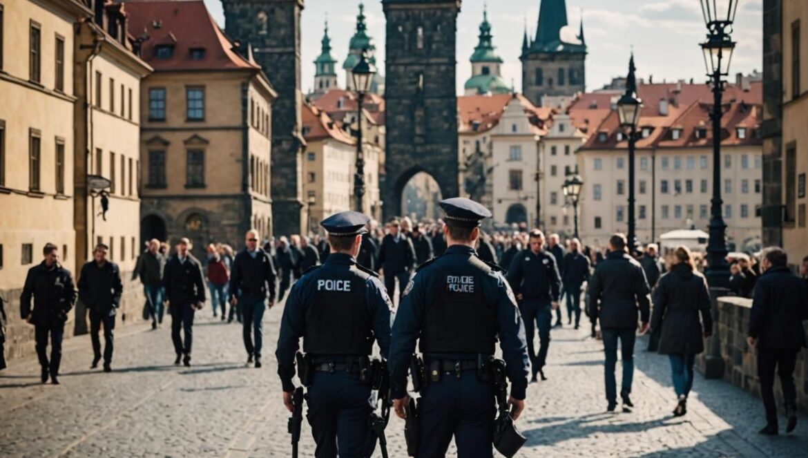 The Rookie cambia de rumbo: de Los Ángeles a las calles de Praga The main cast of a popular American police drama series filming on the iconic Charles Bridge in Prague, editorial-style, photorealistic, natural daylight, cast and crew setting up cameras with the historic city skyline in the background, vibrant urban energy, lead actor at center in sharp focus, clean and dynamic composition.