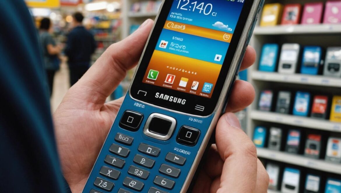 ¿El botón secreto que volvió locos a todos? Samsung y su flip motorizado, contado desde dentro A close-up of the Samsung P510 flip phone being held by a curious young adult in an electronics store, photorealistic editorial style, the person's finger about to press the iconic motorized opening button, vibrant lighting highlighting the phone's hinge and retro design, clean store background with subtle displays of other early 2000s tech, main subject well-centered and in sharp focus.
