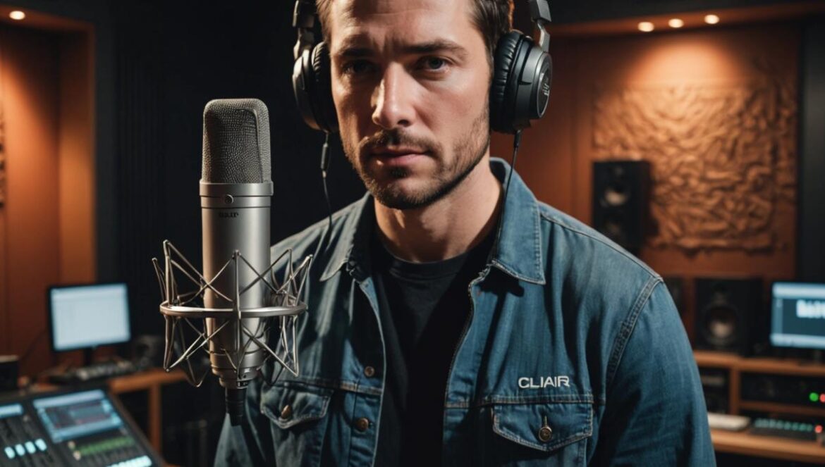 Clair Obscur: 3,3 millones en 33 días, Charlie Cox se siente “fraude” y el debate sobre quién merece realmente el crédito en los videojuegos A photorealistic editorial image of a voice actor inside a modern recording studio, wearing headphones and standing in front of a high-end microphone, script in hand. The main subject is clearly centered and in sharp focus, with soundproof panels and gaming concept art visible on the walls. Warm, professional lighting highlights the reflective mood. A subtle reference to the game Clair Obscur: Expedition 33 appears on a digital screen in the background. The atmosphere feels both intimate and high-stakes.
