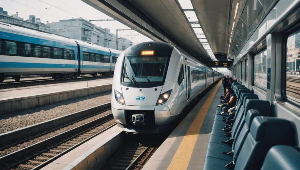 ¿El tren está ganando la batalla al avión? Así lo demuestra China (y puede cambiar todo) A modern high-speed train traveling at full speed through an urban landscape, photorealistic editorial style, dynamic motion blur emphasizing speed, passengers visible through large windows enjoying comfortable seats and using technology, bright daylight with clear skies, main train centered in sharp focus, bustling cityscape in the background.