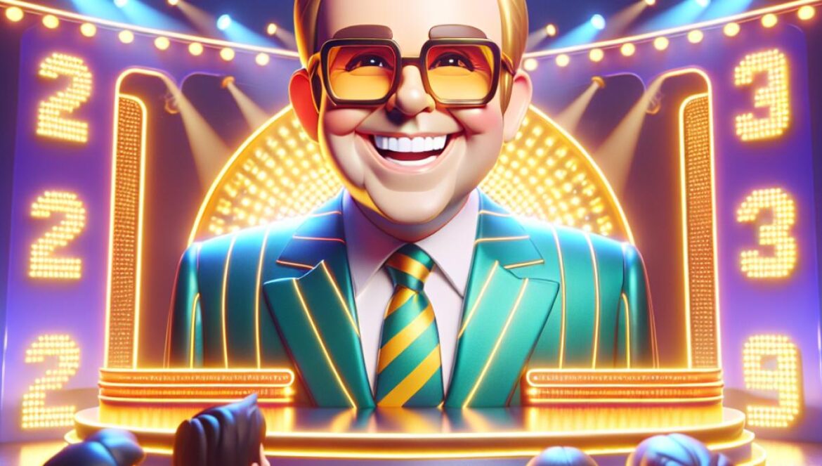 “1, 2 oder 3” sigue saltando generaciones: así sobrevive el show infantil más longevo de Alemania Elton, carismático presentador de televisión, sonríe al centro de un colorido set de concurso infantil con luces brillantes y paneles numerados '1', '2' y '3'. Editorial, realista, luz cálida. Niños concursantes ríen a su alrededor mientras el público observa, ambiente alegre, fondo limpio y detalles claros en el rostro de Elton centrado en la imagen.