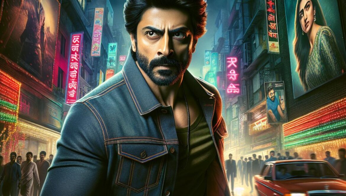 ‘Retro’: el thriller indio de Netflix que no verás… si no cambias el idioma A charismatic Indian actor in a dramatic action pose, central in the frame, on a neon-lit urban street at night, photorealistic editorial style. The mood is tense yet vibrant, with sharp lighting highlighting the actor's intense expression. In the background, subtle Bollywood movie posters and a hint of a Netflix logo. The main subject is well-centered and in sharp focus, evoking anticipation and cinematic excitement.