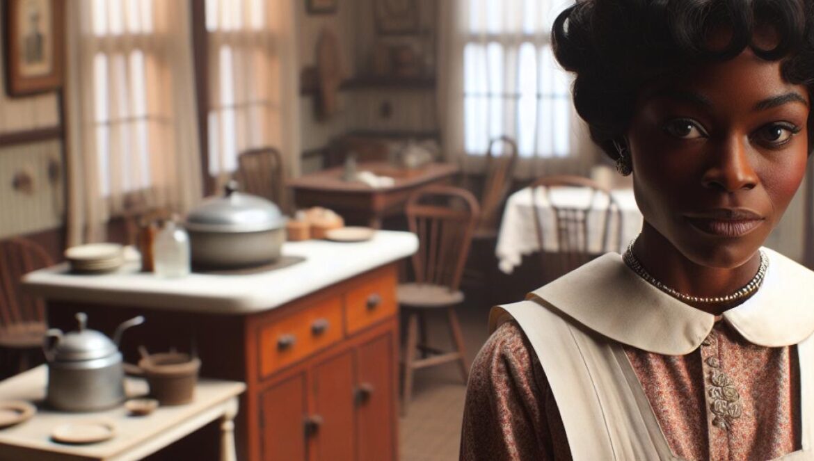 Viola Davis lo admite: por qué ‘Criadas y señoras’ incomoda más de lo que inspira hoy Viola Davis at a film set in 1960s Southern United States, wearing period costume as a housemaid, standing at the center of the frame with a thoughtful expression. Editorial photorealistic style, soft natural lighting, background showing vintage kitchen props and subtle references to civil rights era tension. Main subject well-centered and in sharp focus, conveying introspection and cultural context.
