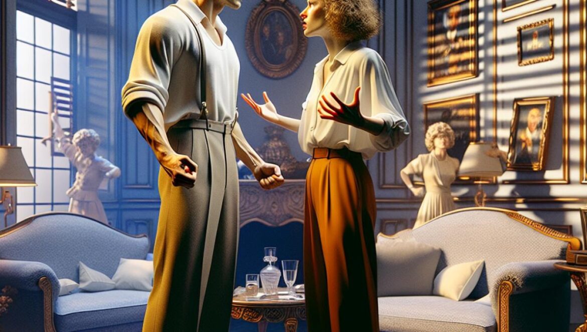 Cumberbatch y Colman lo apuestan todo: vuelve la guerra (doméstica) de los Rose Benedict Cumberbatch and Olivia Colman, center stage in an elegant yet chaotic living room mid-argument, photorealistic editorial style, dramatic lighting highlighting their expressive faces, surrounded by vintage decor reminiscent of 80s films, props like broken picture frames and scattered papers, mood of tension and dark humor, main subjects well-centered and in sharp focus, clean but evocative background.