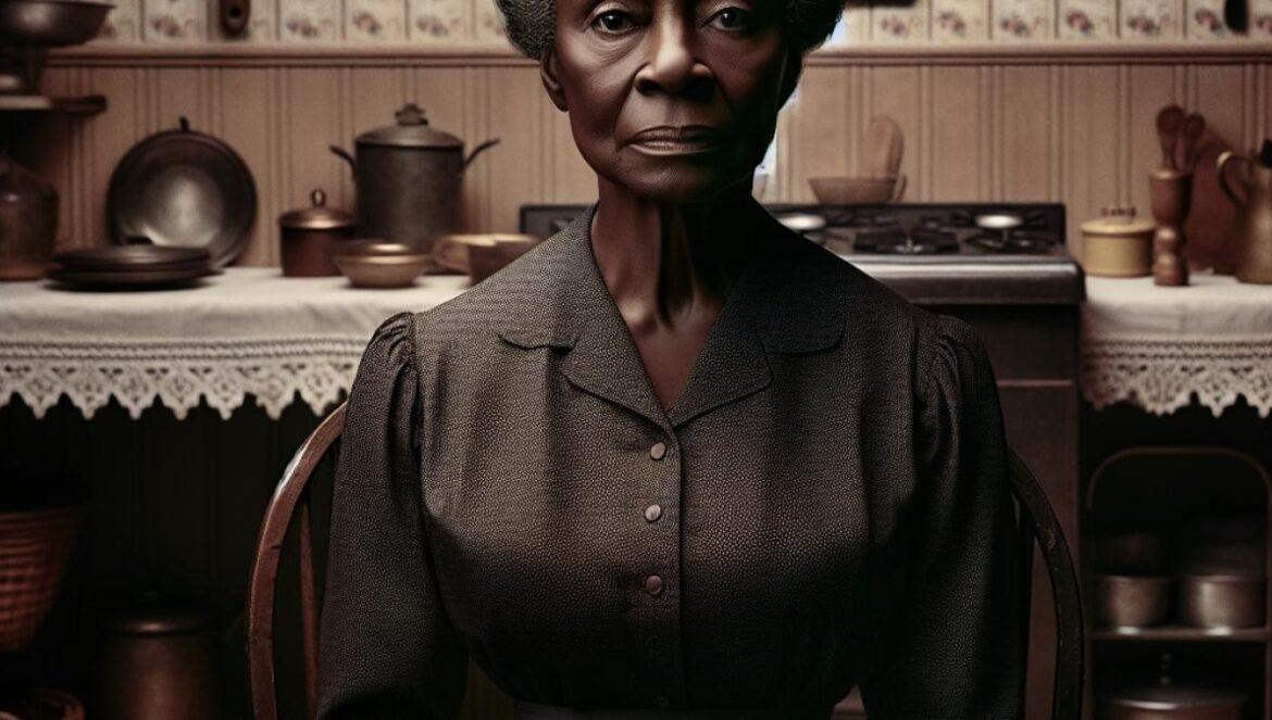 ¿Por qué ‘The Help’ incomoda más de 10 años después? La verdad que Hollywood evitó A centered, powerful portrait of Viola Davis as Aibileen Clark, sitting on a 1960s kitchen chair in a modest Southern home, her expression thoughtful and dignified. The background shows period-accurate decor—vintage wallpaper, muted colors, kitchen props. Soft editorial lighting highlights her face and hands. Main subject is well-centered and sharply in focus; the mood is reflective and emotional, evoking both vulnerability and strength.