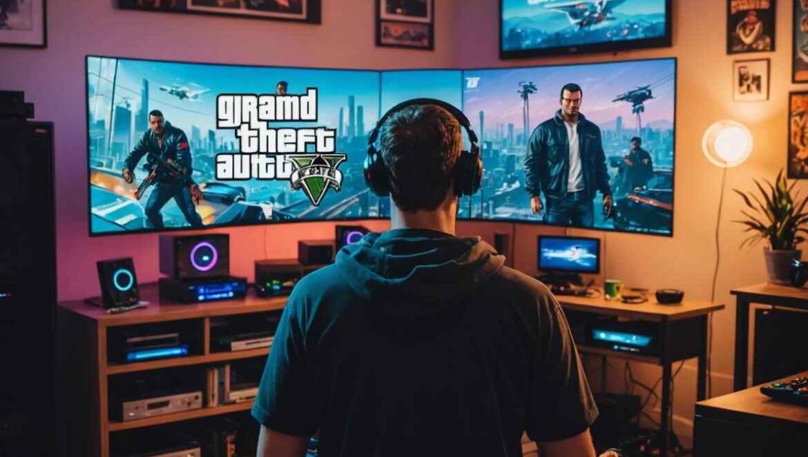 GTA Online Money Fronts: ¡Misiones QuickiePharm que nadie te cuenta y cómo sacarles el máximo jugo! A focused gamer sitting in a modern apartment filled with retro and new consoles, playing GTA Online on a large screen. The game displays the QuickiePharm mission map with vibrant markers. Editorial photorealistic style, warm lighting from gaming monitors, energetic mood. Main subject centered and clearly in focus, showing hands on controller, background full of iconic GTA memorabilia and collectibles.