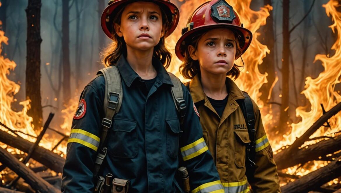 La joya de Angelina Jolie que la pandemia enterró (y ahora merece tu atención) Angelina Jolie as a fearless firefighter, standing in the middle of a burning forest at night, photorealistic editorial style, tense and dramatic mood, detailed flames around her, with a terrified young boy clutching her arm. Both are center-focused and sharply in focus, smoke swirling in the background, intense lighting highlights their faces, cinematic atmosphere.