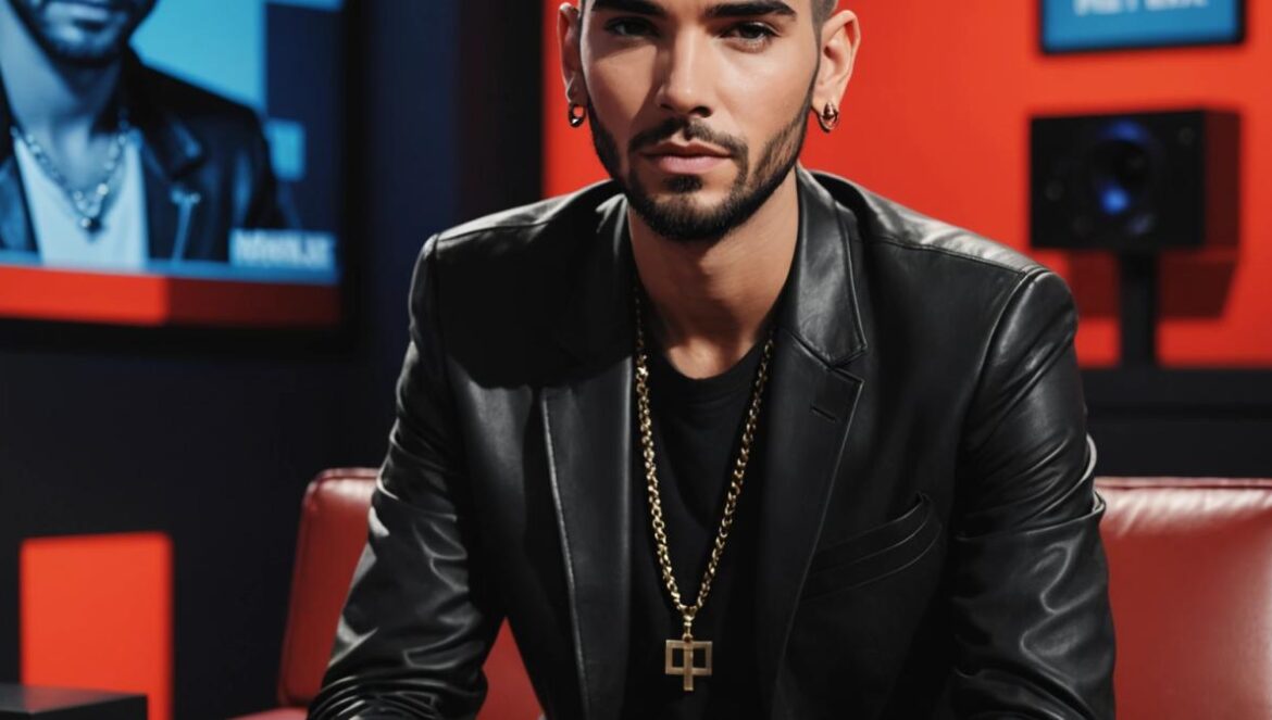 Bill Kaulitz y Marc Eggers: la ruptura que expone el nuevo drama pop europeo Bill Kaulitz sitting at a sleek, modern interview set, surrounded by dramatic lighting, expressive gestures as he speaks openly, with a subtle backdrop of Netflix and podcast logos. The atmosphere is emotional yet vibrant, the main subject sharply centered and in focus, evoking an intimate, editorial mood suitable for a culture magazine cover.