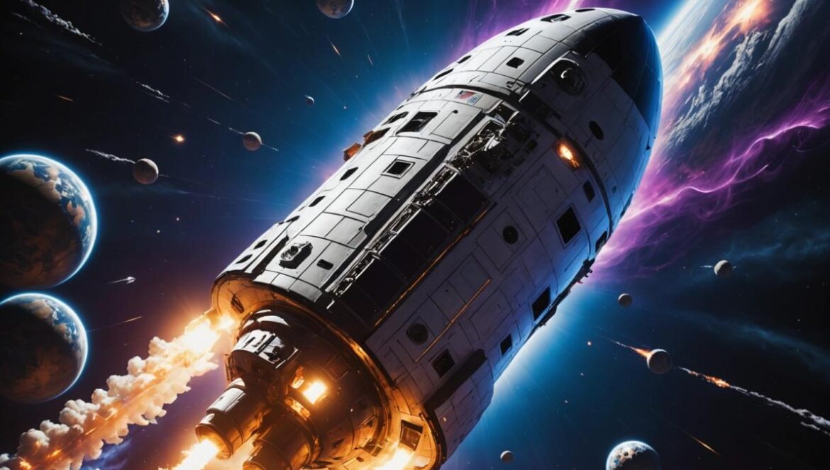 El récord espacial del Apolo 10 que Artemis II está a punto de pulverizar A crewed space capsule blazing through Earth's atmosphere, intense flames of white and violet enveloping the heat shield, photorealistic editorial style, dramatic lighting highlighting the capsule's texture and glowing plasma trails, centered composition with sharp focus on the capsule and vibrant atmospheric reentry effects, hint of astronauts' silhouettes inside for added emotion, clean black background fading into a fiery glow.