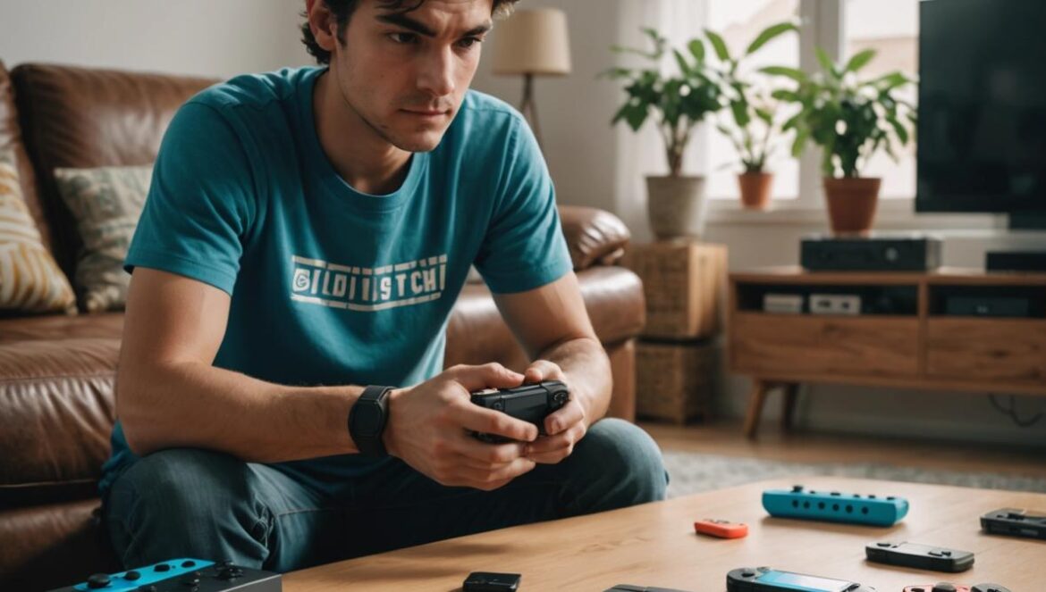 Switch 2 y la retrocompatibilidad: promesa tentadora, realidad más compleja de lo que crees A modern living room with a well-centered Nintendo Switch 2 console placed next to an older Nintendo Switch, both surrounded by game cases and virtual game cards. A young Spanish gamer looks thoughtfully at the devices, illuminated by natural daylight. Photorealistic editorial style, sharp focus on the consoles, clear clean background with subtle gaming decor elements.