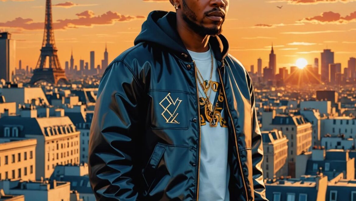 Clipse resucita en París con Kendrick Lamar: el regreso imposible que desafía a Drake y rompe las reglas del rap global Clipse and Kendrick Lamar standing on a Parisian rooftop during sunset, editorial style, both in stylish streetwear with the Louis Vuitton HQ skyline behind them, Kendrick holding a mic mid-performance, energetic fashion crowd around, vibrant city lights in the background, photorealistic with warm golden hour lighting, main subjects centered and in sharp focus.