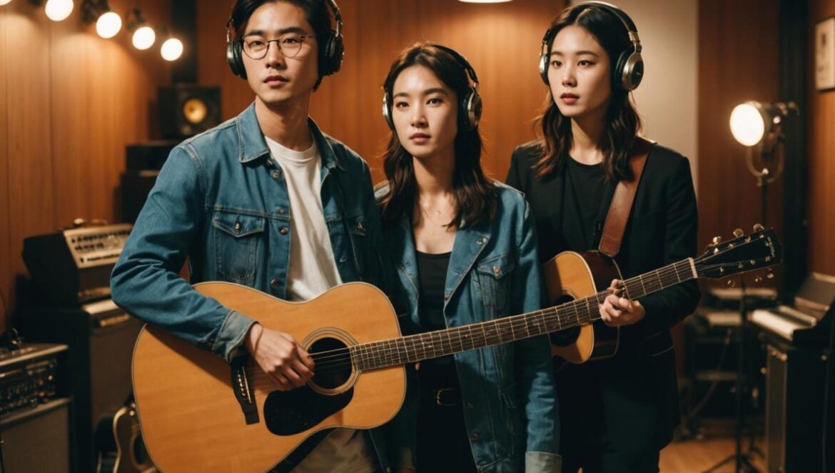 10CM y BIBI revolucionan el K-indie: así suena ‘5.0’ desde dentro Dos músicos coreanos en un estudio moderno rodeados de instrumentos y luz cálida, reflejando creatividad.