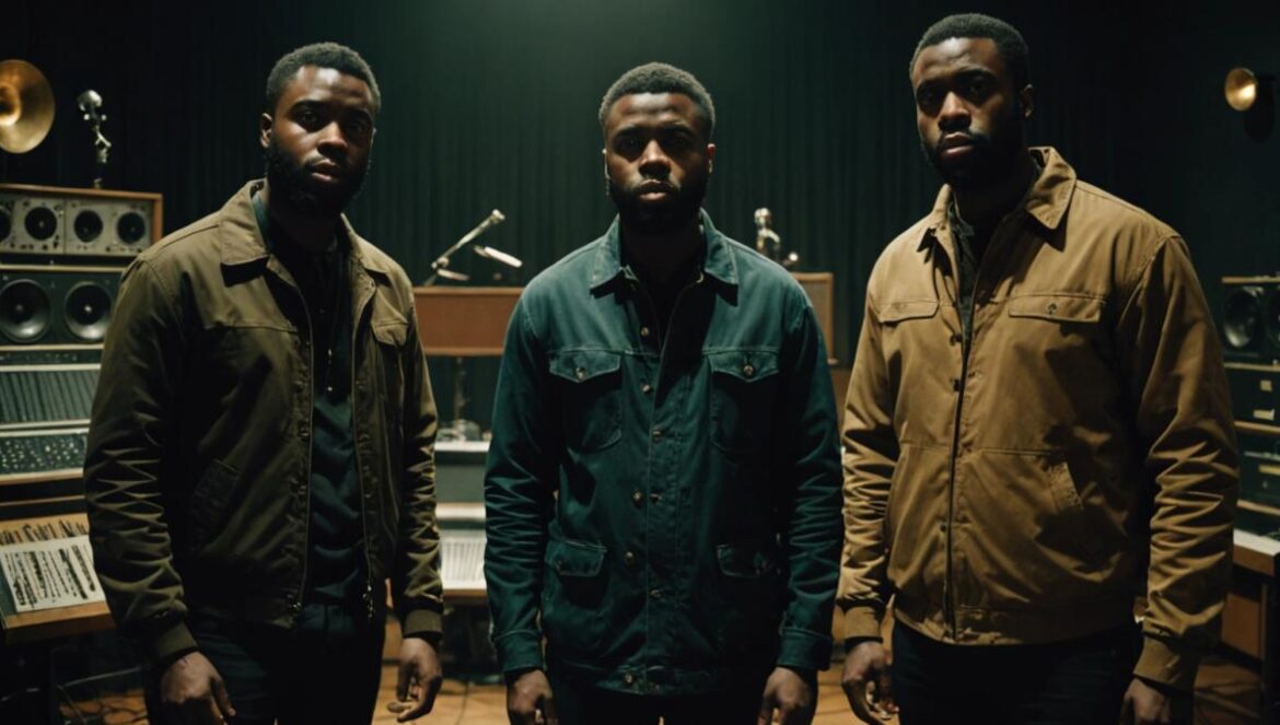 ¿Por qué todos hablan del soundtrack de ’28 Years Later’? Spoiler: no es terror genérico Young Fathers componiendo música para cine en un estudio oscuro, rodeados de instrumentos y pantallas con escenas de terror.