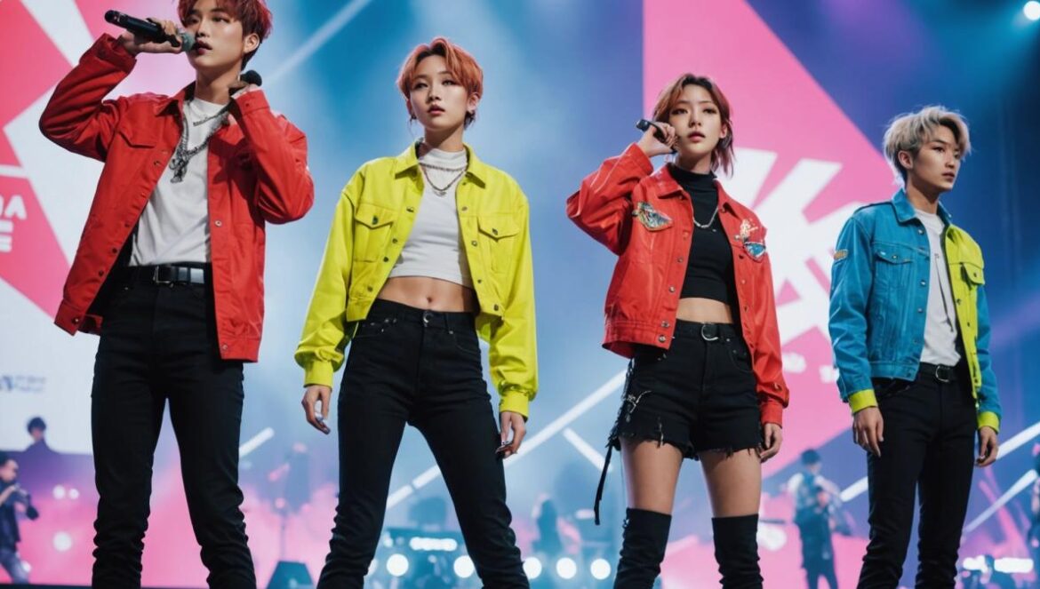 CosmoC fusiona K-pop y anime con puro estilo CosmoC actuando en directo en Anime Expo 2025 con público vibrante y luces de neón.