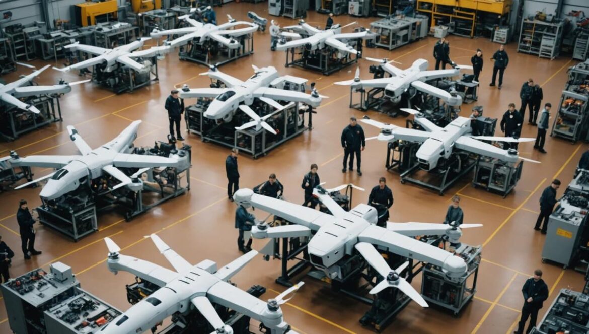 ¿Guerra de drones en Ucrania? Así cambia todo el tablero militar Vista realista de adolescentes ensamblando drones en una fábrica industrial rusa moderna.