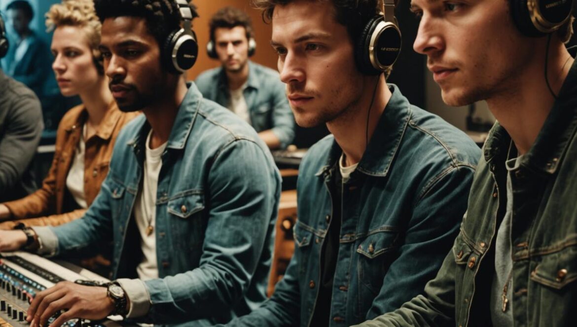 Hitmakers: así se cocina (y se pelea) un hit viral en Netflix Grupo de jóvenes compositores debatiendo apasionadamente en un estudio moderno con detalles lujosos.