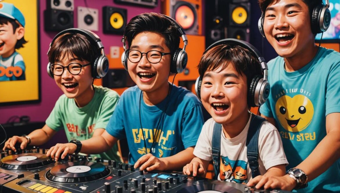 HOT SAUCE: el tema más pegajoso del verano K-pop Baby Monster sonríe junto al DJ en un estudio de radio lleno de colores y detalles veraniegos retro.
