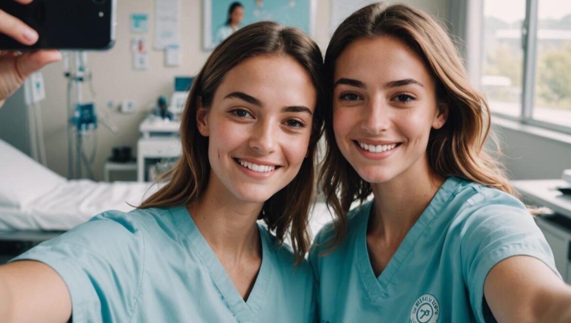 ¿Las gemelas Cavinder rompen redes tras su operación? Lo que no viste Gemelas deportistas sonrientes grabando un video selfie en una habitación de hospital moderna tras su cirugía.