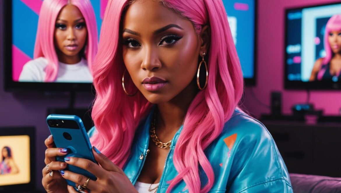 Nicki Minaj, SZA y Jay-Z: La guerra viral que reventó X (y por qué importa) Nicki Minaj revisando su móvil entre luces de neón con tweets proyectados detrás