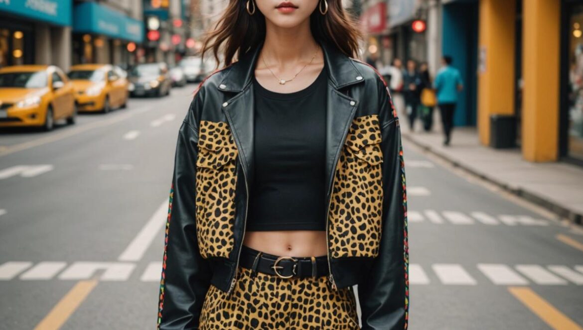 K-pop y patrones: el combo visual que arrasa este verano Un ídolo K-pop joven luce ropa estampada llamativa en una calle urbana moderna con actitud segura.