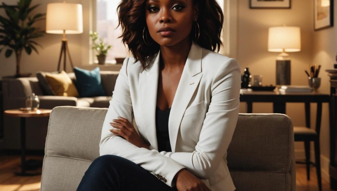 Keisha Buchanan rompe el silencio: el caso que destapa abusos y control en el pop británico Keisha Buchanan, former Sugababes singer, seated alone in a softly lit, modern apartment, looking contemplative and strong, subtle hints of classic pop culture decor in the background, photorealistic editorial style, emotional but empowering mood, main subject well-centered and in sharp focus, clean and elegant environment.