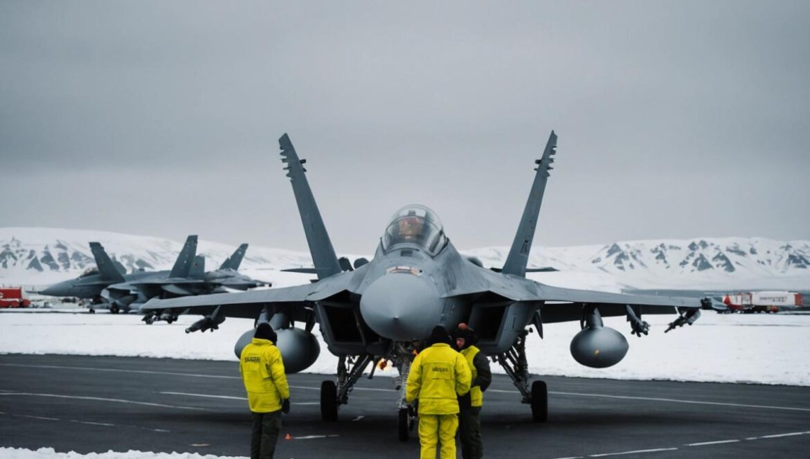 ¿Por qué el despliegue español en Islandia revienta la estrategia de la OTAN? Stinga desde dentro Cazas F-18 españoles y personal militar preparando operaciones en la base aérea de Keflavik bajo un cielo nublado ártico.