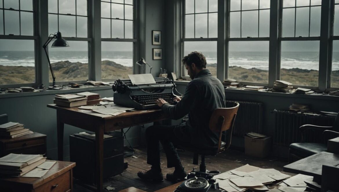 ¿Por qué ‘El escritor’ de Polanski sigue atrapando mentes en 2025? Un hombre solo escribiendo en un despacho oscuro frente a una ventana con vistas al mar tormentoso.