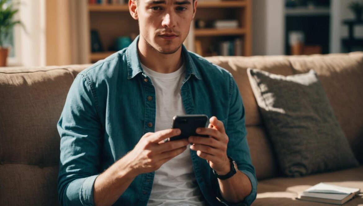 La llamada que nunca quisiste: cómo iOS 26 y la nueva ley española plantan cara al robocalling Joven con iPhone recibiendo llamada spam en sala moderna con gadgets.