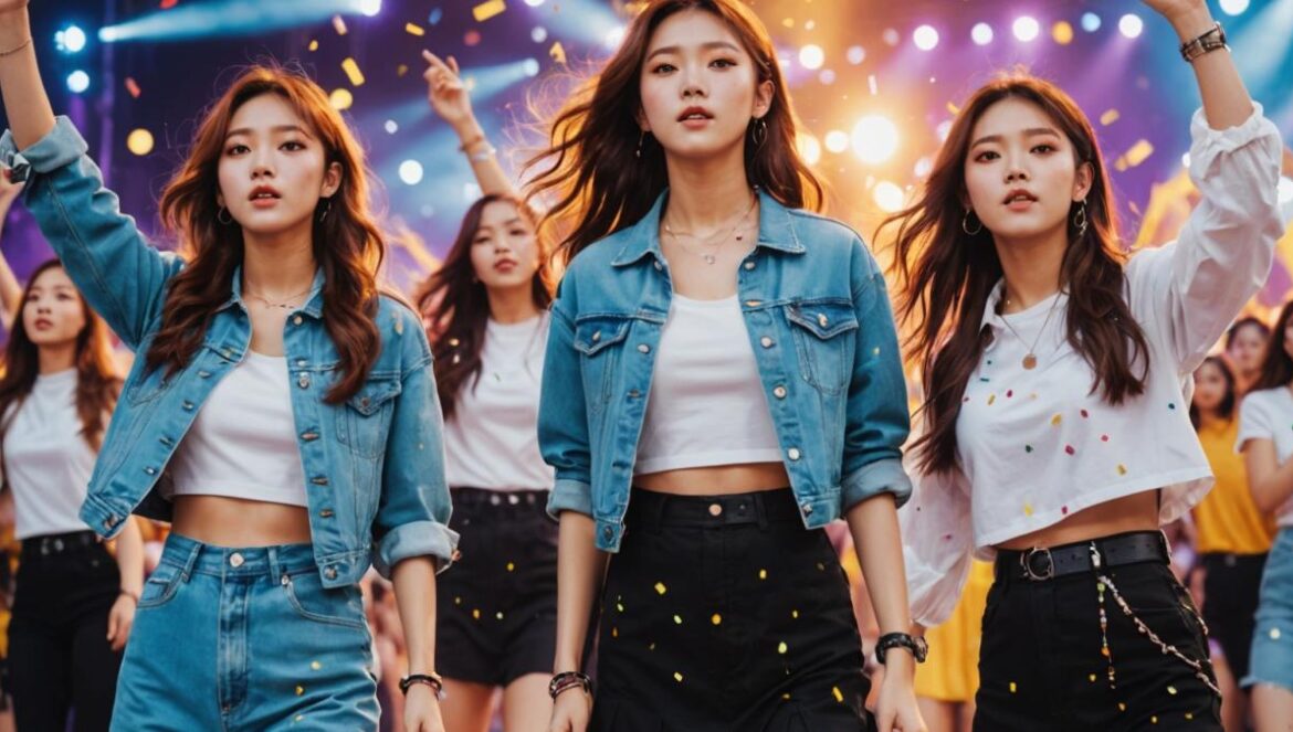 ¿Por qué H1-KEY arrasa como la nueva ‘Summer Queen’ del K-pop? H1-KEY actuando en un escenario de verano, con luces vibrantes y atuendos frescos.