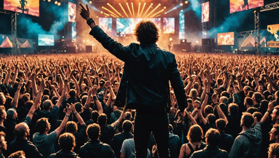 Bob Vylan en Glastonbury 2025: del grito “Death to the IDF” al terremoto cultural y político global Bob Vylan performing at Glastonbury 2025, center stage under dramatic lighting, energetic crowd in the foreground with raised fists, photorealistic editorial style, tense yet vibrant atmosphere, backdrop of festival banners and security presence, main subject clearly centered and sharply focused.