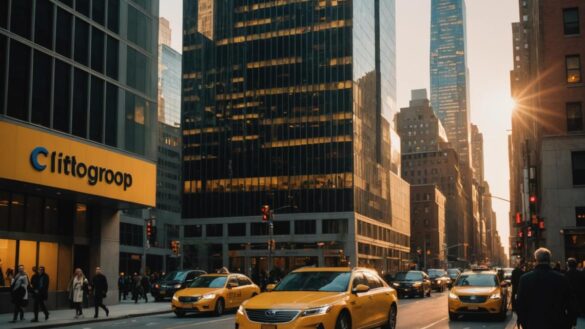 ¿Sabías que el Citigroup Center casi colapsa por un fallo oculto? El rascacielos Citigroup Center en Nueva York visto desde la calle al atardecer, mostrando su techo inclinado y ambiente urbano lleno de vida.