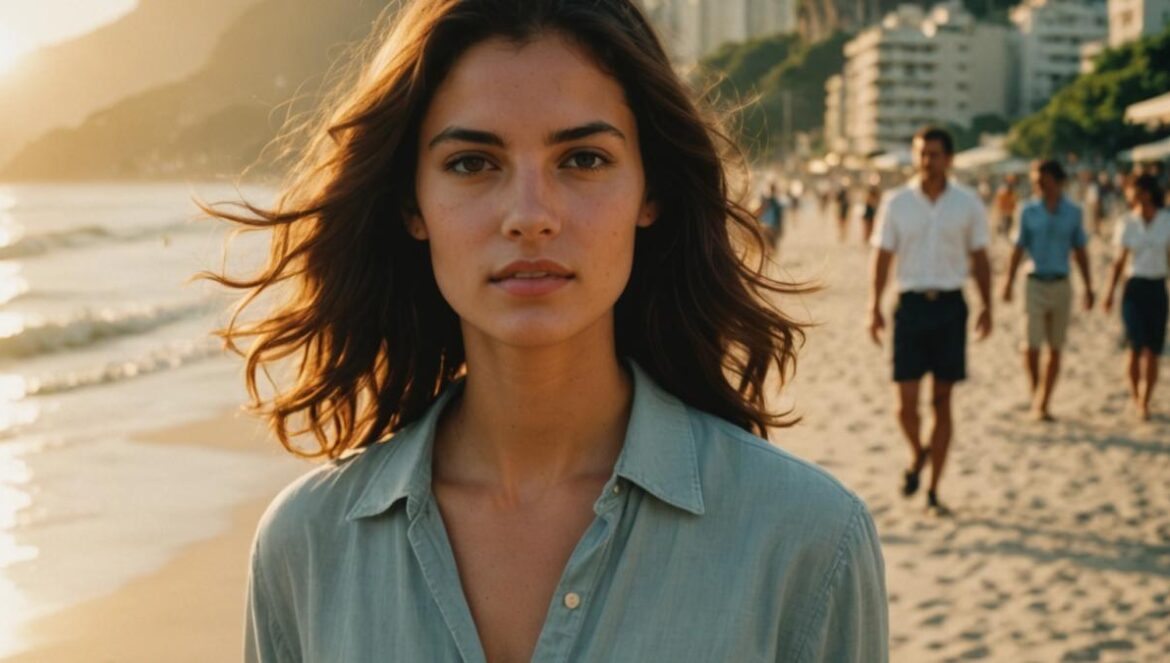 ¿Te acuerdas de la modelo en Historia de Amor? Renata Vasconcellos hoy arrasa en el periodismo Renata Vasconcellos joven caminando por una playa soleada de Río en los años 90.