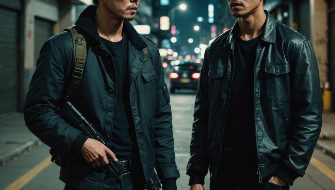 Trigger de Netflix revienta la acción: el drama coreano que dispara debates sobre violencia Escena nocturna de dos protagonistas coreanos en una calle urbana tensa, uno con arma oculta.