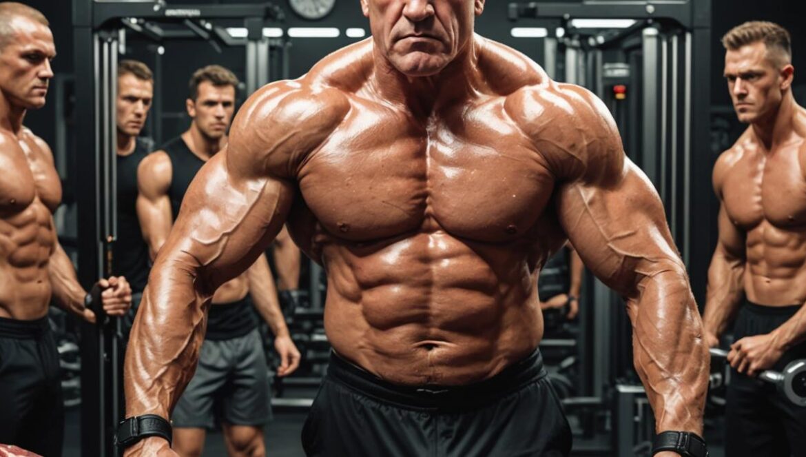 Del “Rey del Hígado” al fraude viral: por qué el estilo de vida ancestral nos seduce (y nos engaña) A photorealistic editorial image of Brian Johnson, known as the Liver King, in a gym setting surrounded by raw meat and supplements, with his family in the background. He is at the center, shirtless, muscular, and holding a slab of raw liver. The lighting is dramatic and slightly harsh, emphasizing tension. Modern fitness equipment and social media screens can be seen, with a sense of spectacle and controversy in the air. The main subject is clearly centered and in sharp focus.