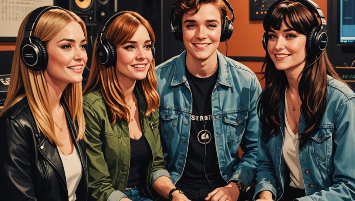 Addison Rae junto a sus productoras en un estudio moderno revisando letras y compartiendo risas.