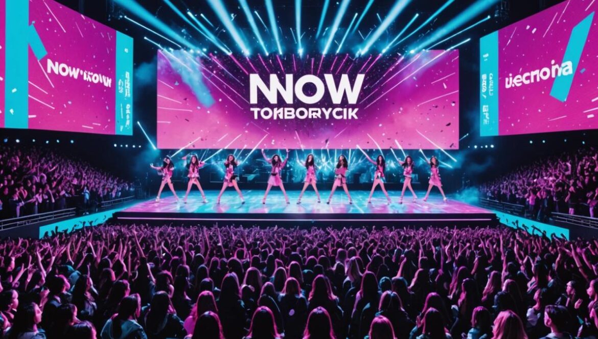 fromis_9 lanza su primera gira mundial: NOW TOMORROW enciende 2025 fromis_9 en un escenario de arena con pantallas LED y fans agitando light sticks.