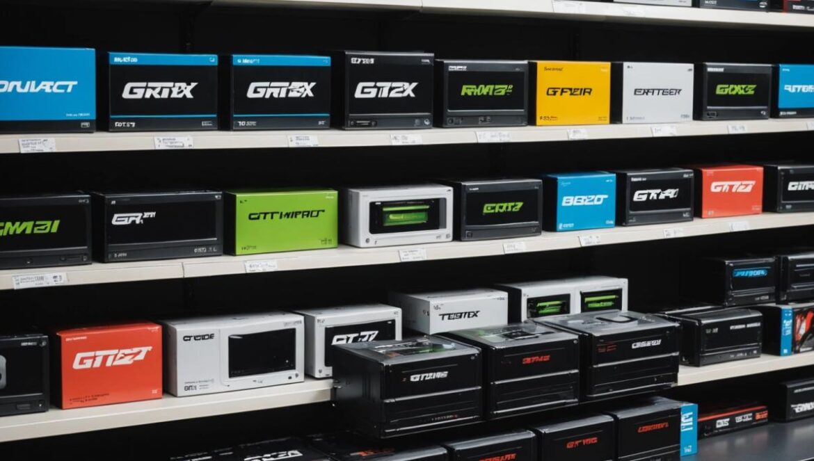 GT 210 en 2025: por qué una tienda ‘atrapada’ vende lo que nadie quiere Estantería de tienda con tarjetas GT 210 y GT 730 nuevas junto a cajas RTX modernas.