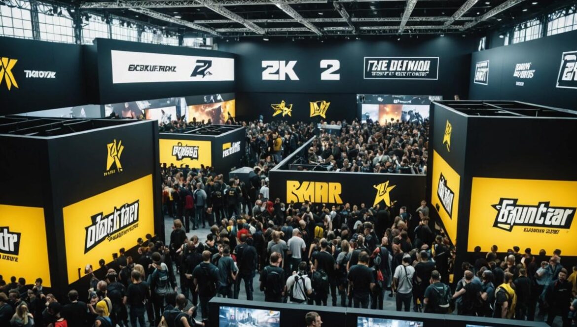 GTA 6 en Gamescom: La verdad detrás del hype y los rumores virales Pabellón cerrado de Rockstar Games en Gamescom con gente joven mirando y tomando fotos curiosos.
