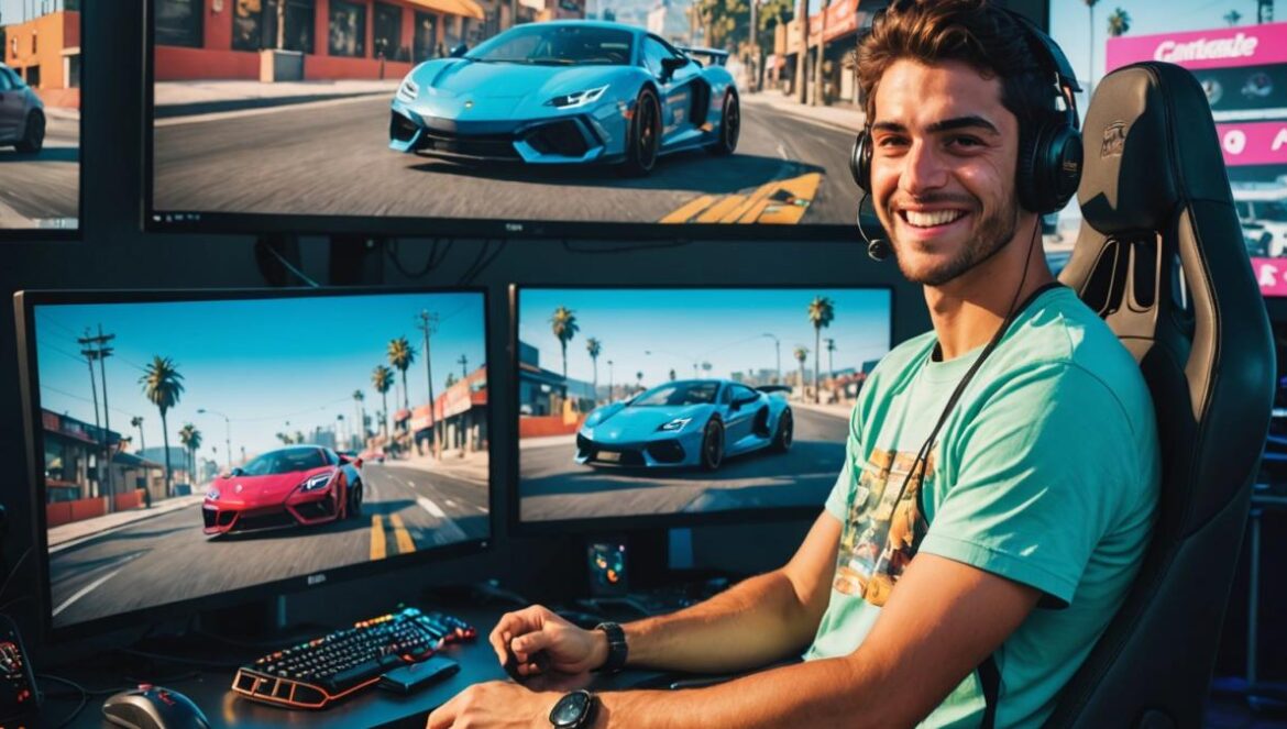 GTA Online revienta el verano: coches gratis, dinero fácil y desafíos épicos (¡no lo dejes pasar!) Jugador español celebrando frente a su PC tras ganar un coche gratis y dinero en GTA Online durante el evento semanal.